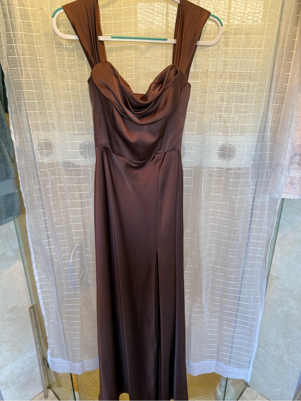 Birdy Grey Brown Satin Cowl Neck Maxi Dress